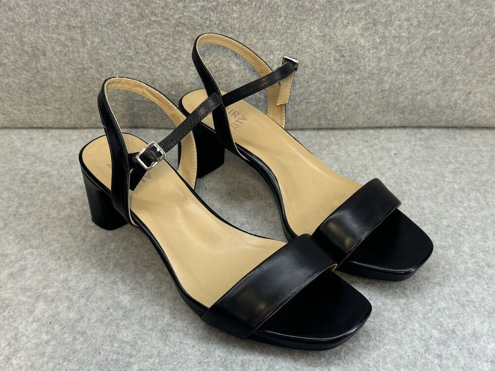 Naturalizer Ivy Black Leather Heeled Sandals - Size 9.5 WIDE